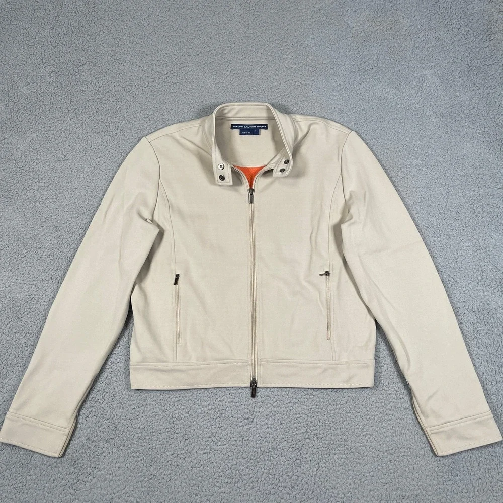 Vintage Polo Ralph Lauren Sport Jacket Womens L Beige‎ Cropped Fit USA Made 90s